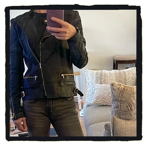💕Very Sharp Looking 7 For All Mankind Black Wax Coated Moto Jacket💕 - Picture 13 of 13